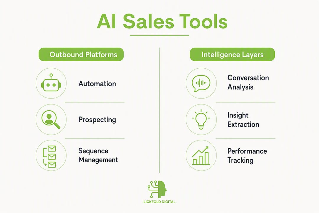 Infographic comparing AI sales tool categories