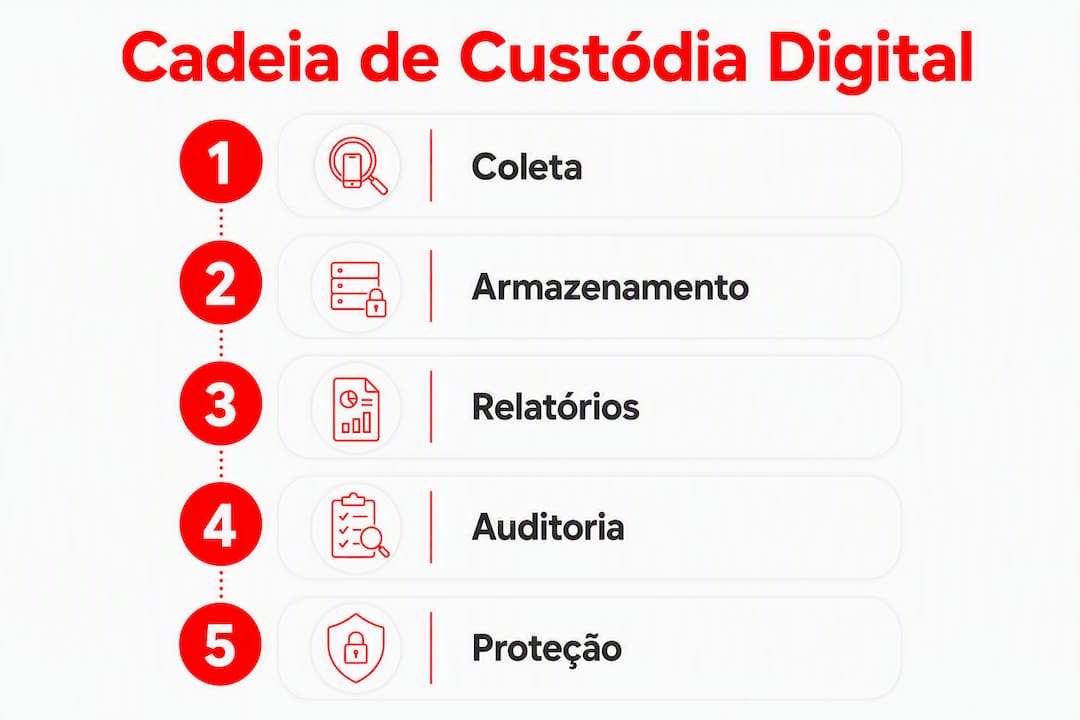 Infográfico detalhando as fases do processo de custódia digital