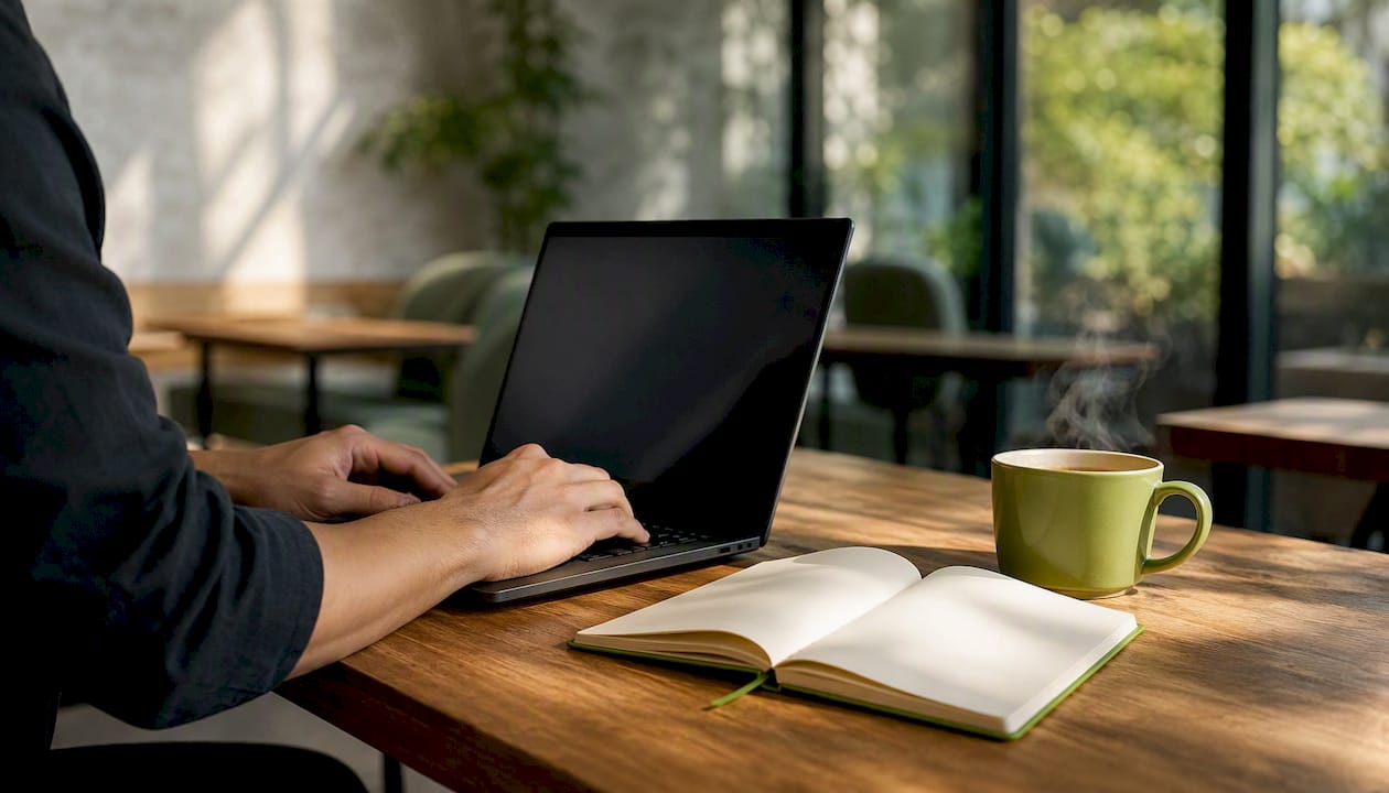 Hands on laptop with sales data context