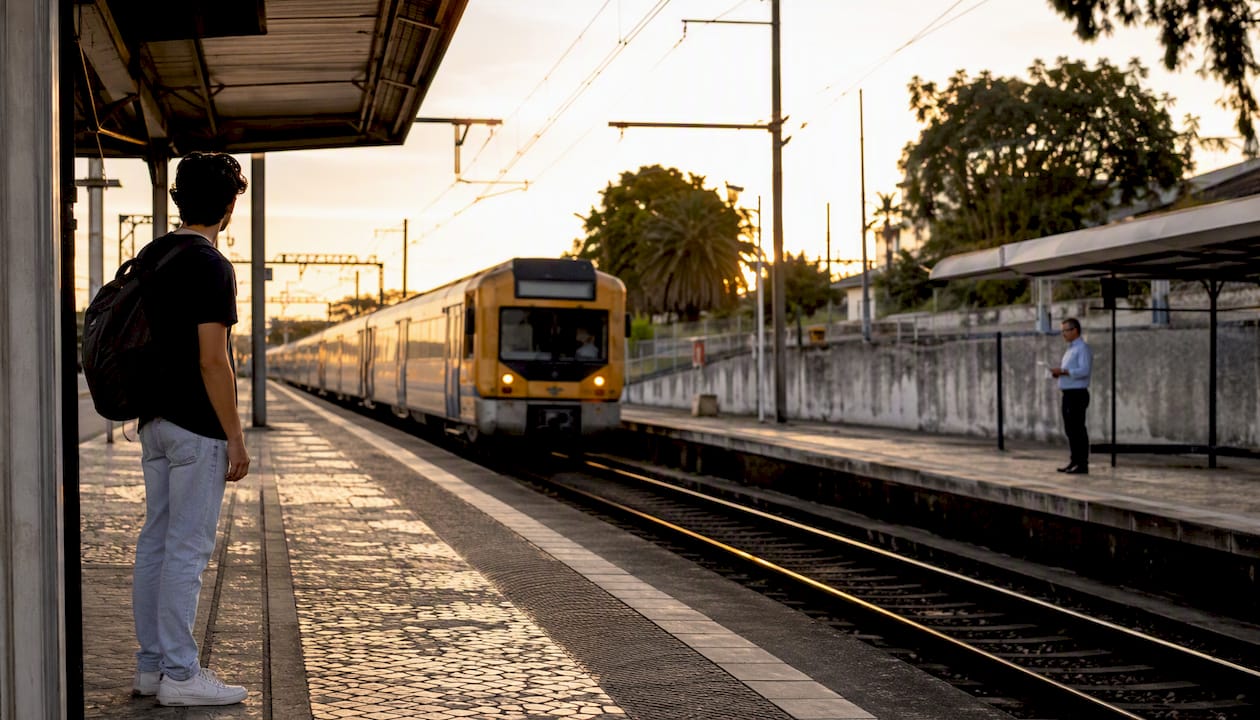 Comboio da Linha de Cascais a chegar à estação