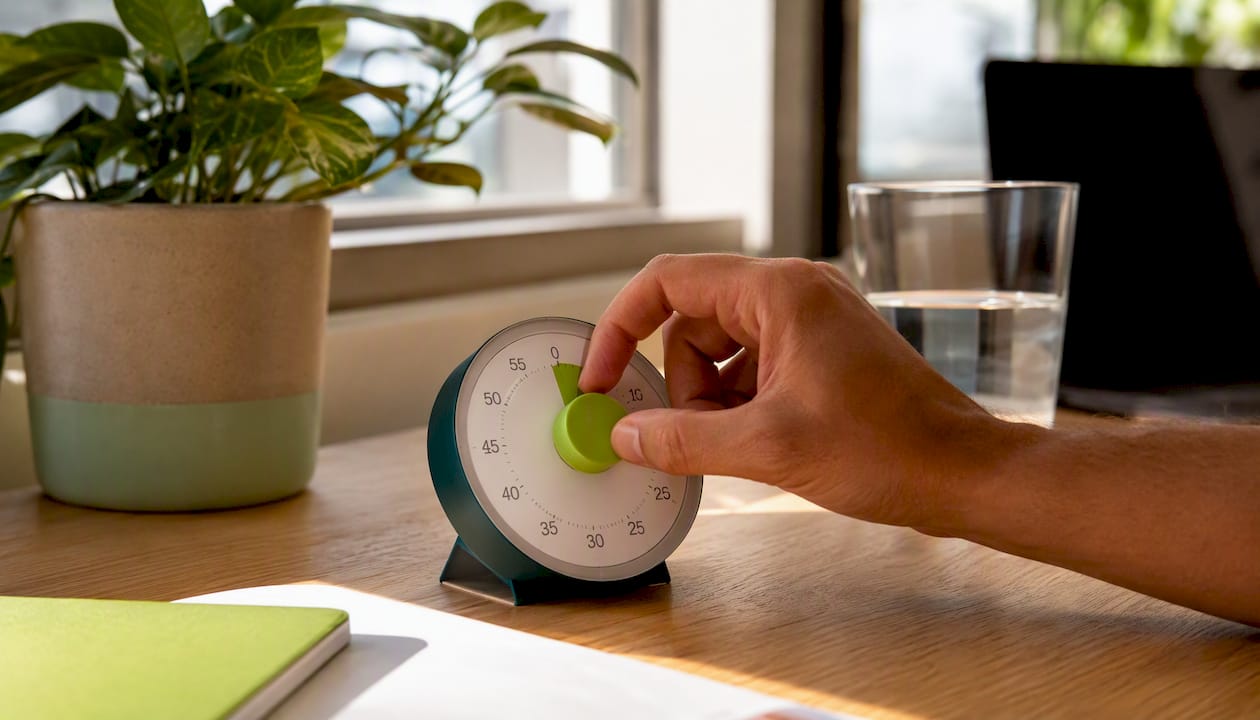 Hand tapping timer on desk