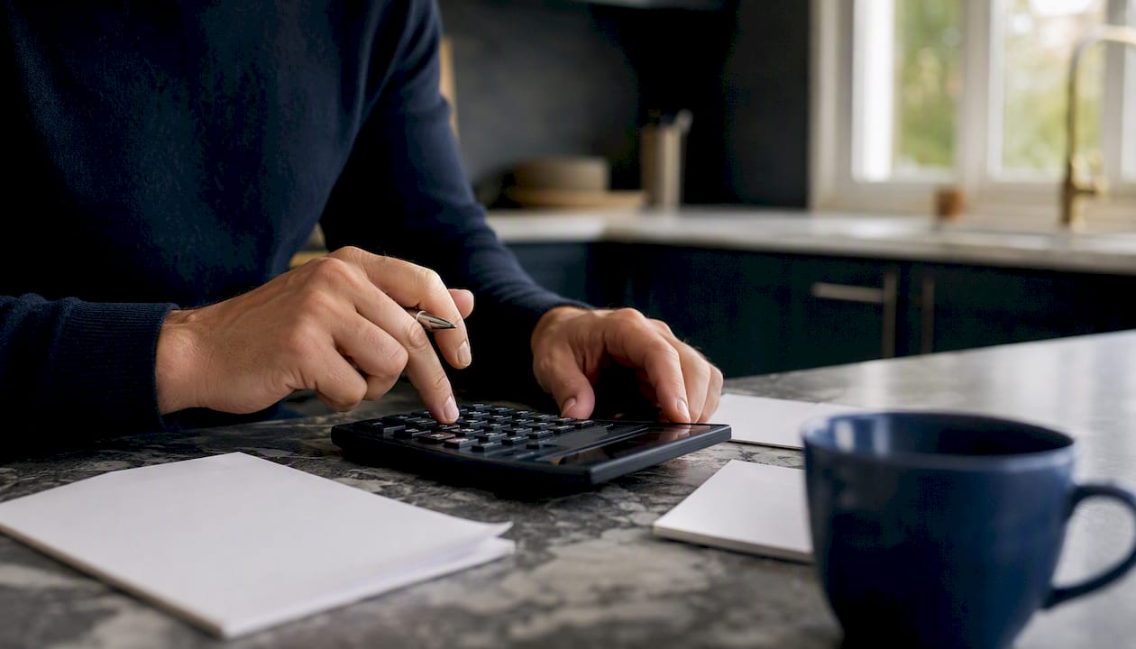 Mãos a fazer contas ao crédito habitação com a calculadora