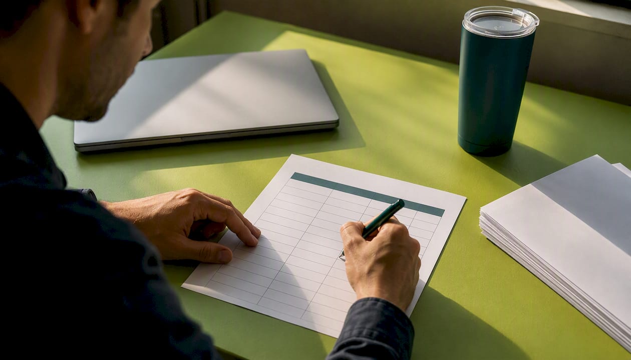 Hand marking scores on market evaluation scorecard