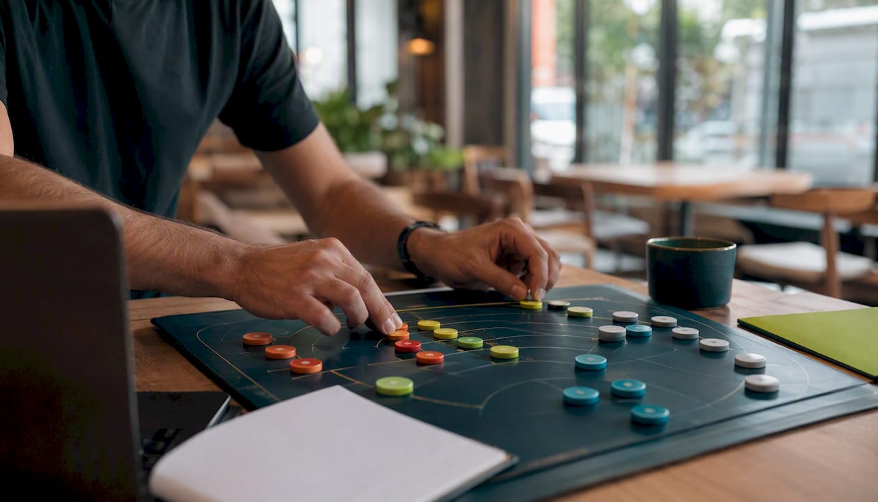 Hands adjusting marketing budget tokens