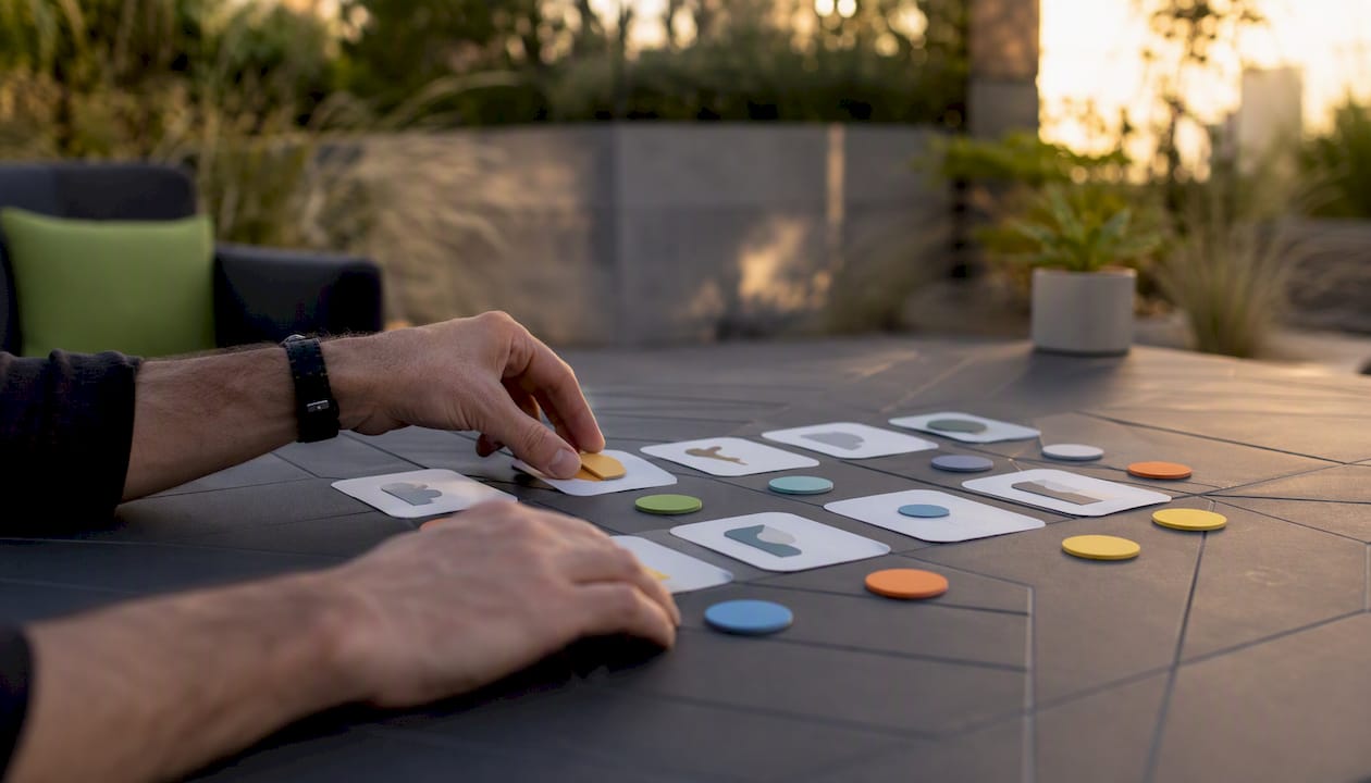 Hands sorting priority tokens for leads