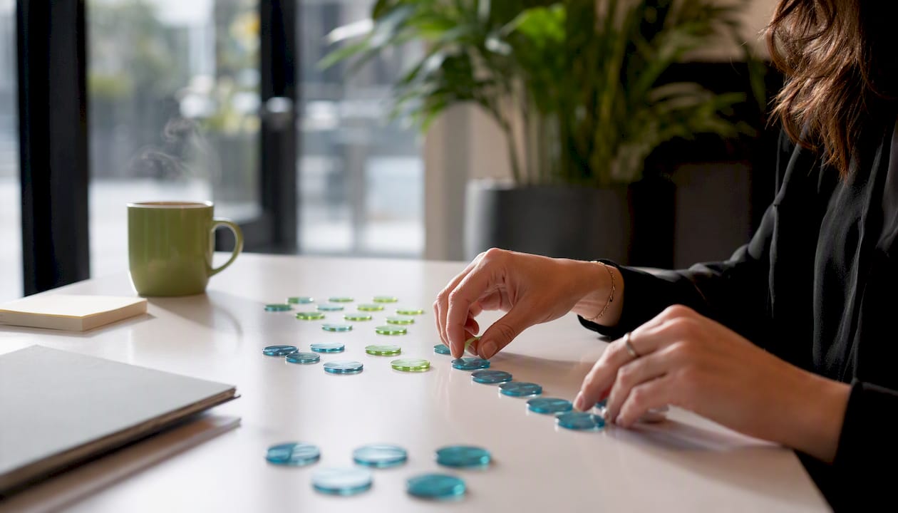 Hands sorting data tokens for prospect lists