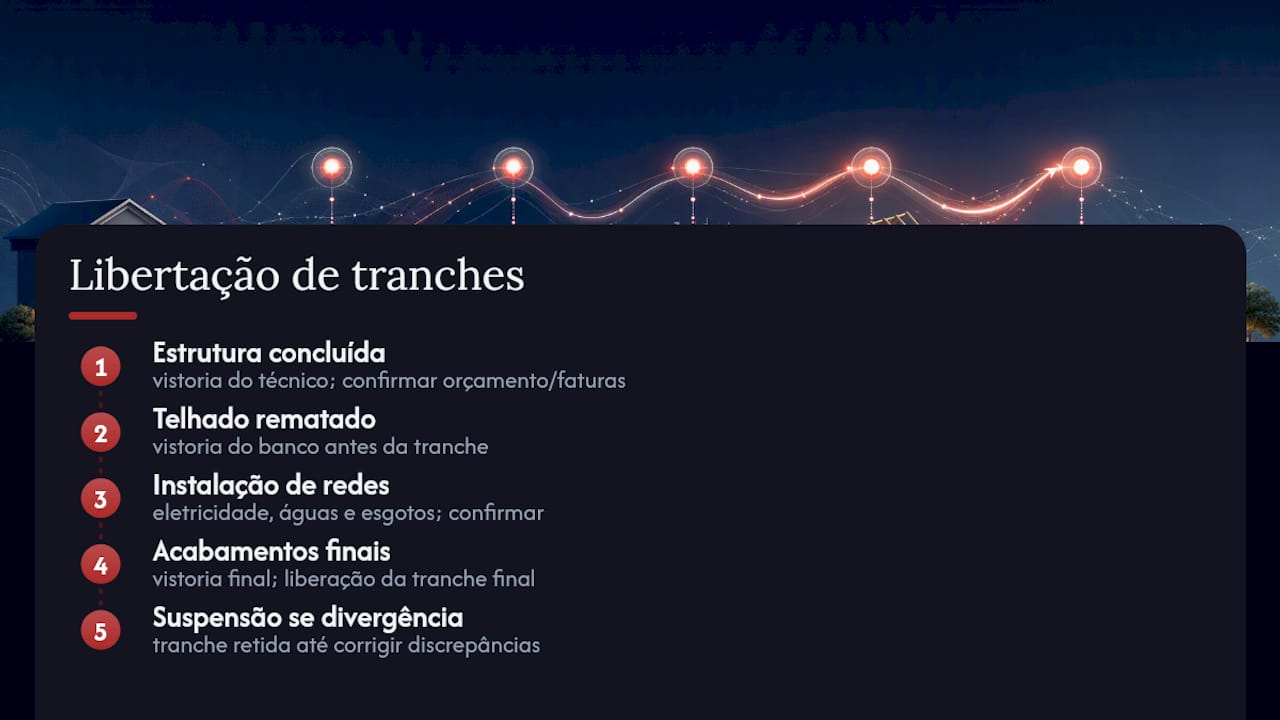 Diagrama da libertação de tranches de empréstimo conforme os marcos da construção