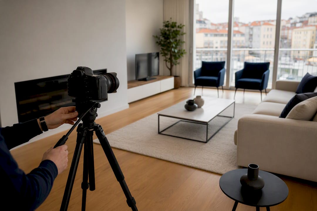 Configuração da câmara para fotografar o interior de um apartamento