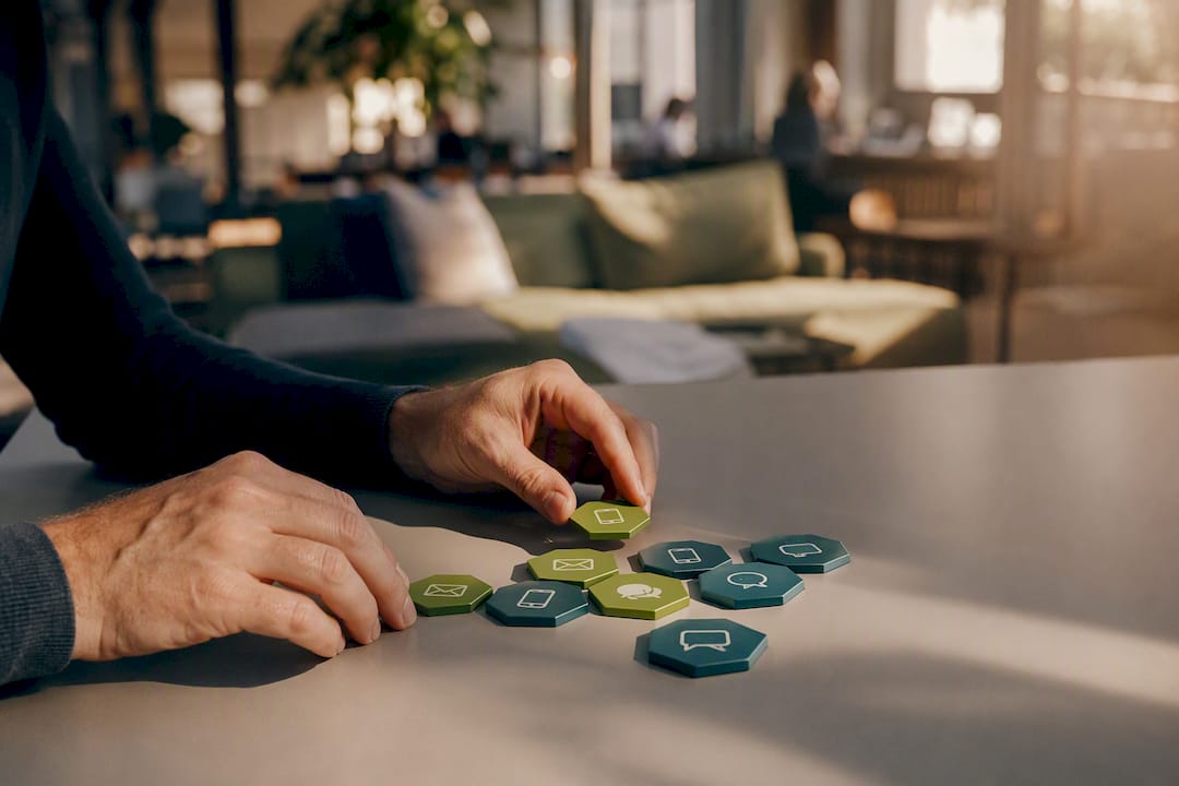 Hands placing campaign flow tokens on table