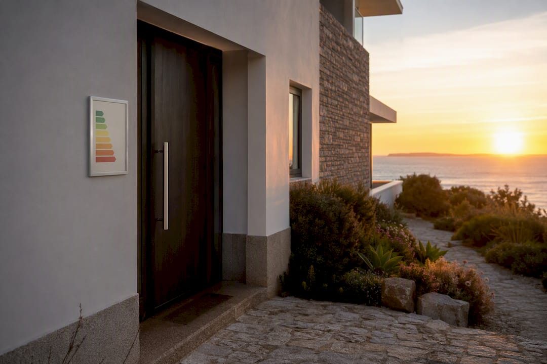 Entrada de casa com moldura do certificado energético
