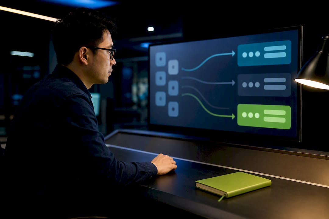 Analyst reviewing automated lead routing workflow