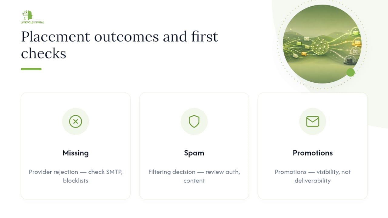Three inbox placement outcomes and diagnostic actions