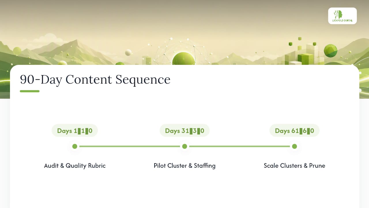Three-stage 90-day content velocity plan