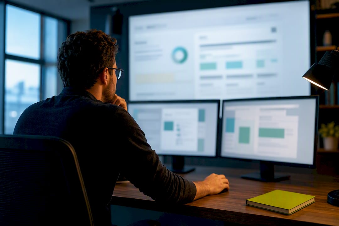 Analyst reviewing AI search sources