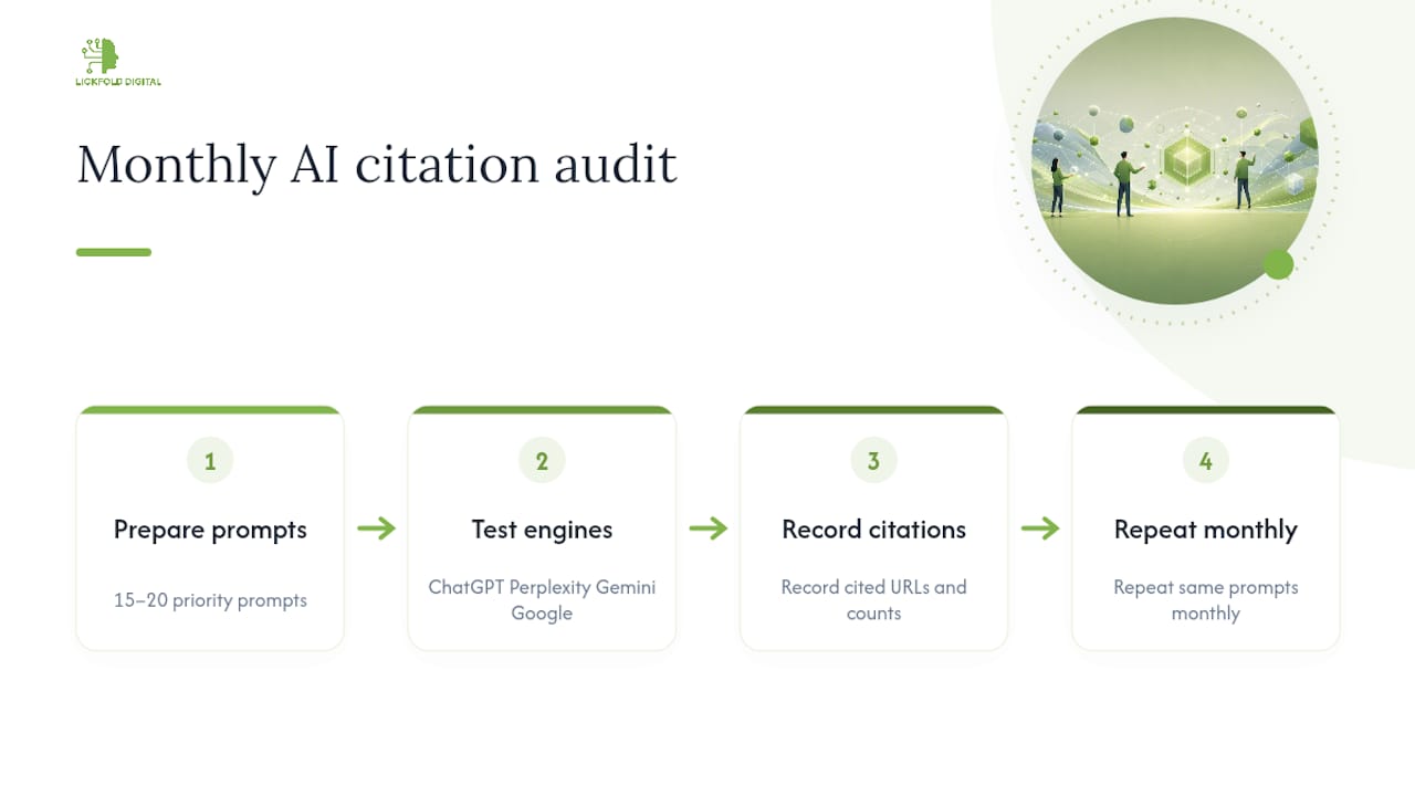 Four-platform monthly AI citation audit workflow