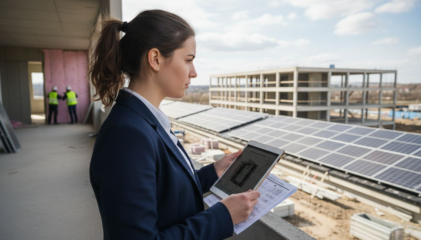 Inženir preverja postopek pridobivanja certifikata za stavbo.