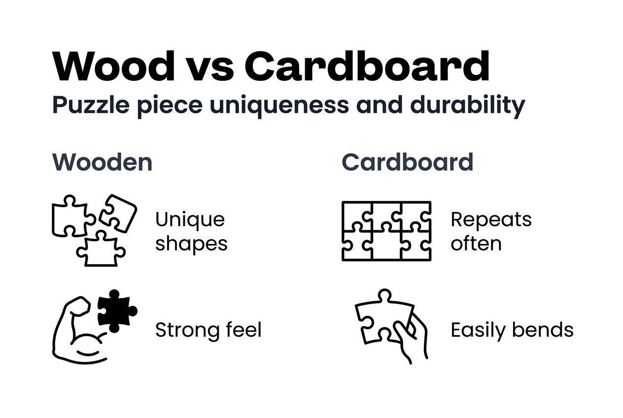 Infographic comparing wood and cardboard puzzles