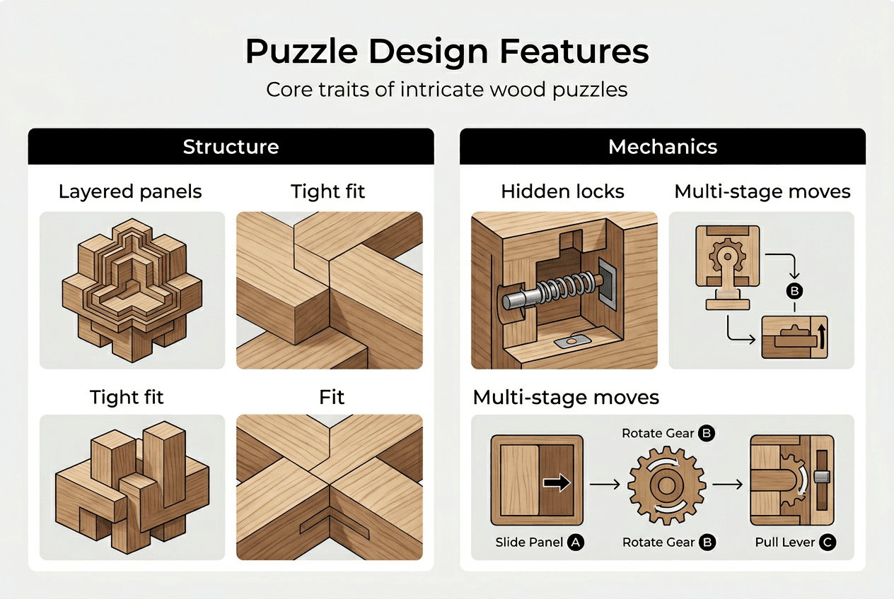 Infografika przedstawiająca główne cechy projektowania puzzli