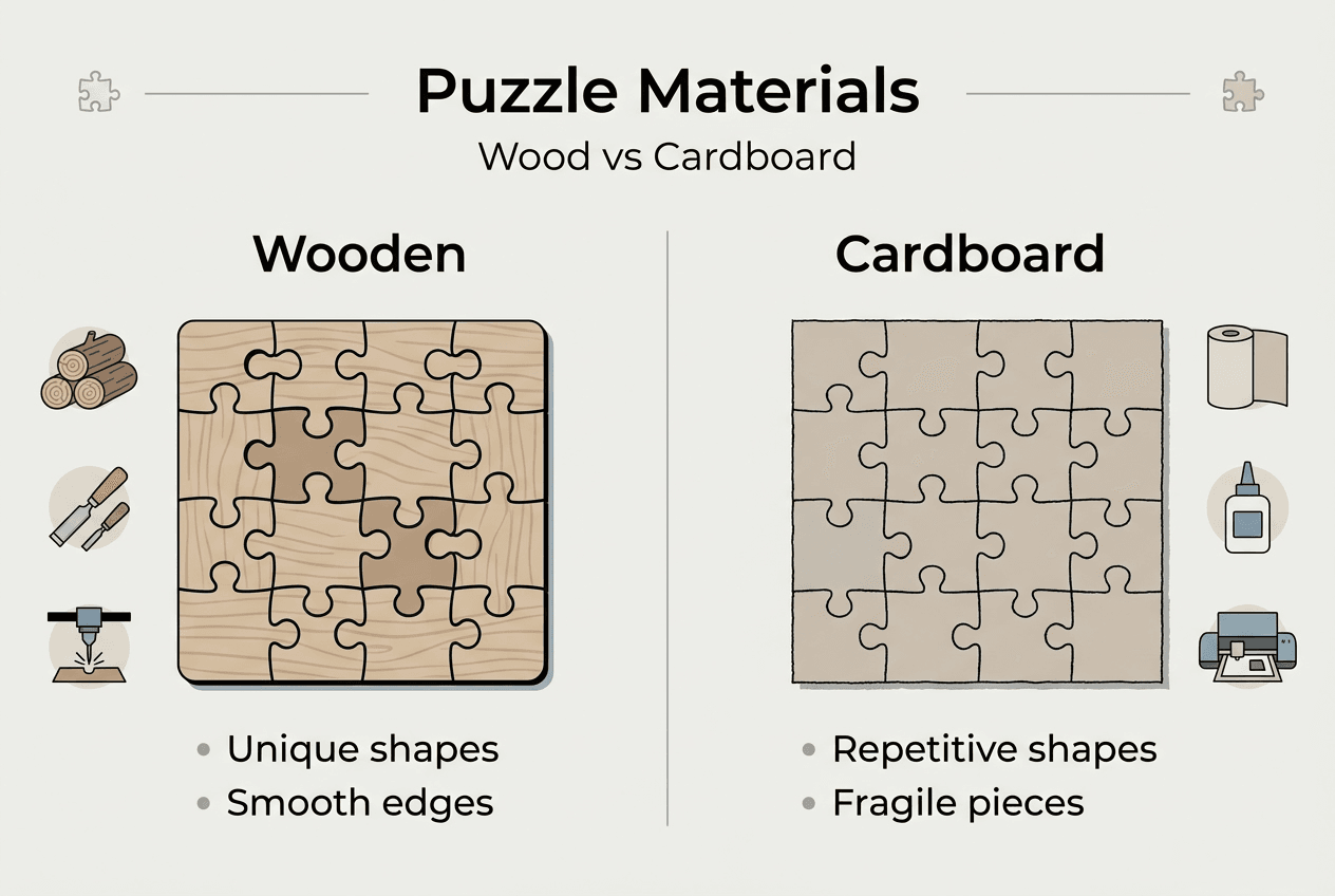 Infografic care compară puzzle-urile din lemn cu cele din carton