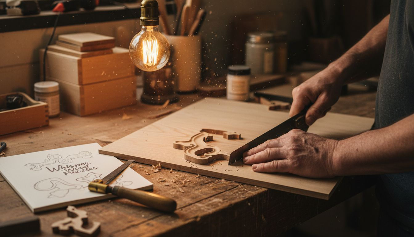 Primo piano di un pezzo unico di un puzzle in legno intagliato a mano