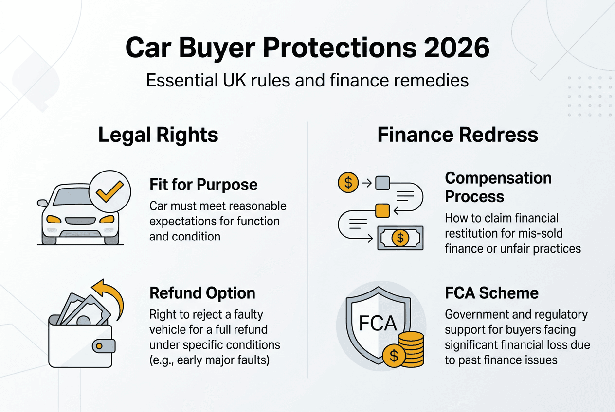Infographic showing UK car buyer protection points