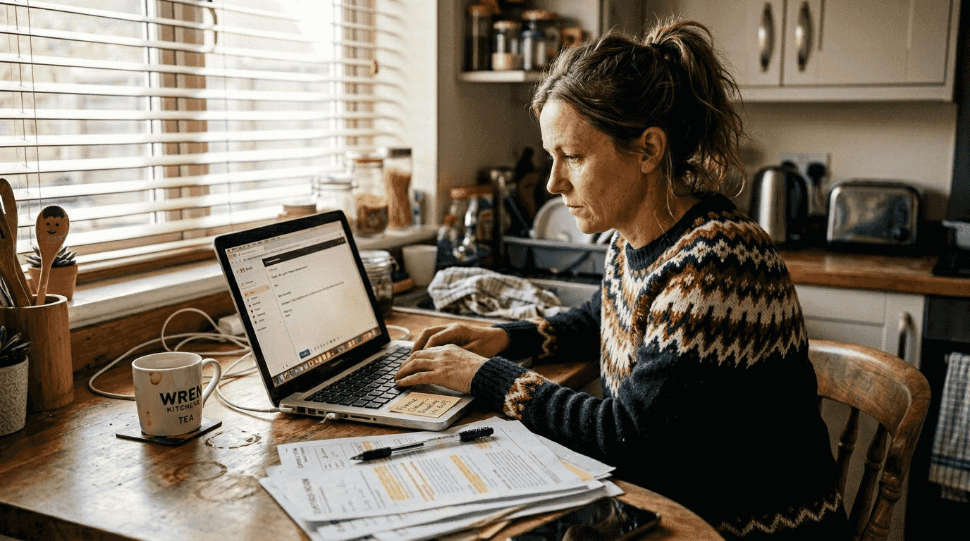 Woman submitting car finance claim on laptop