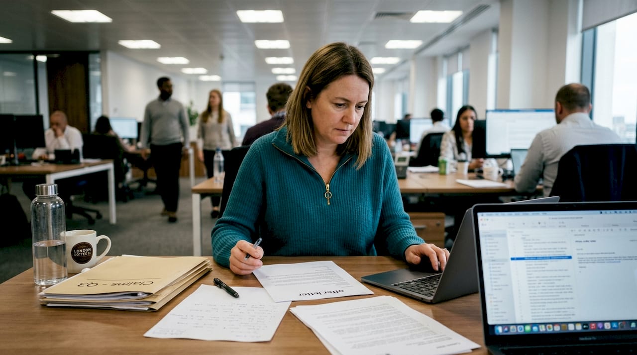 Professional reviewing car finance claim paperwork