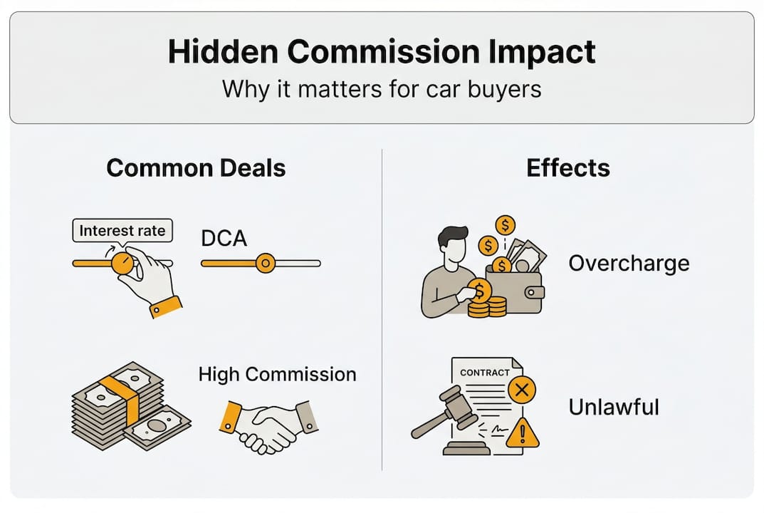 Infographic on hidden commission impacts in car finance
