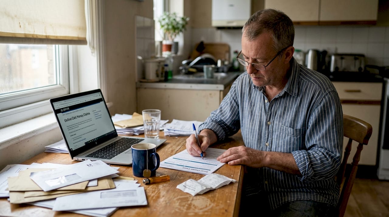 Man preparing court claim car finance forms