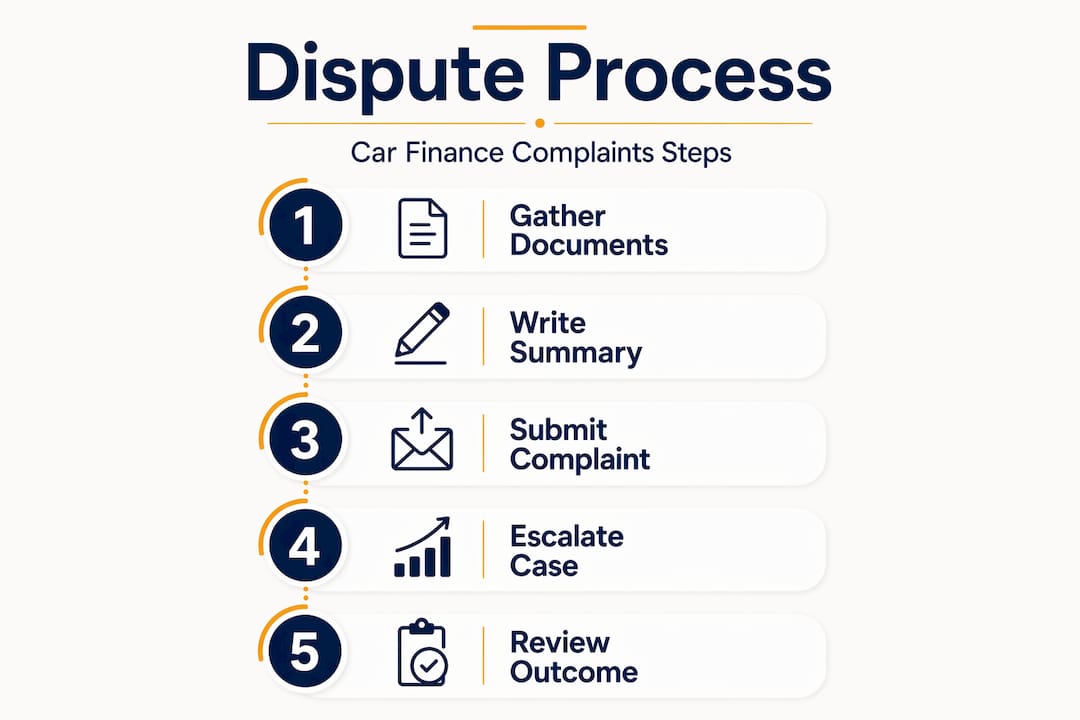 Infographic shows car finance complaint process steps