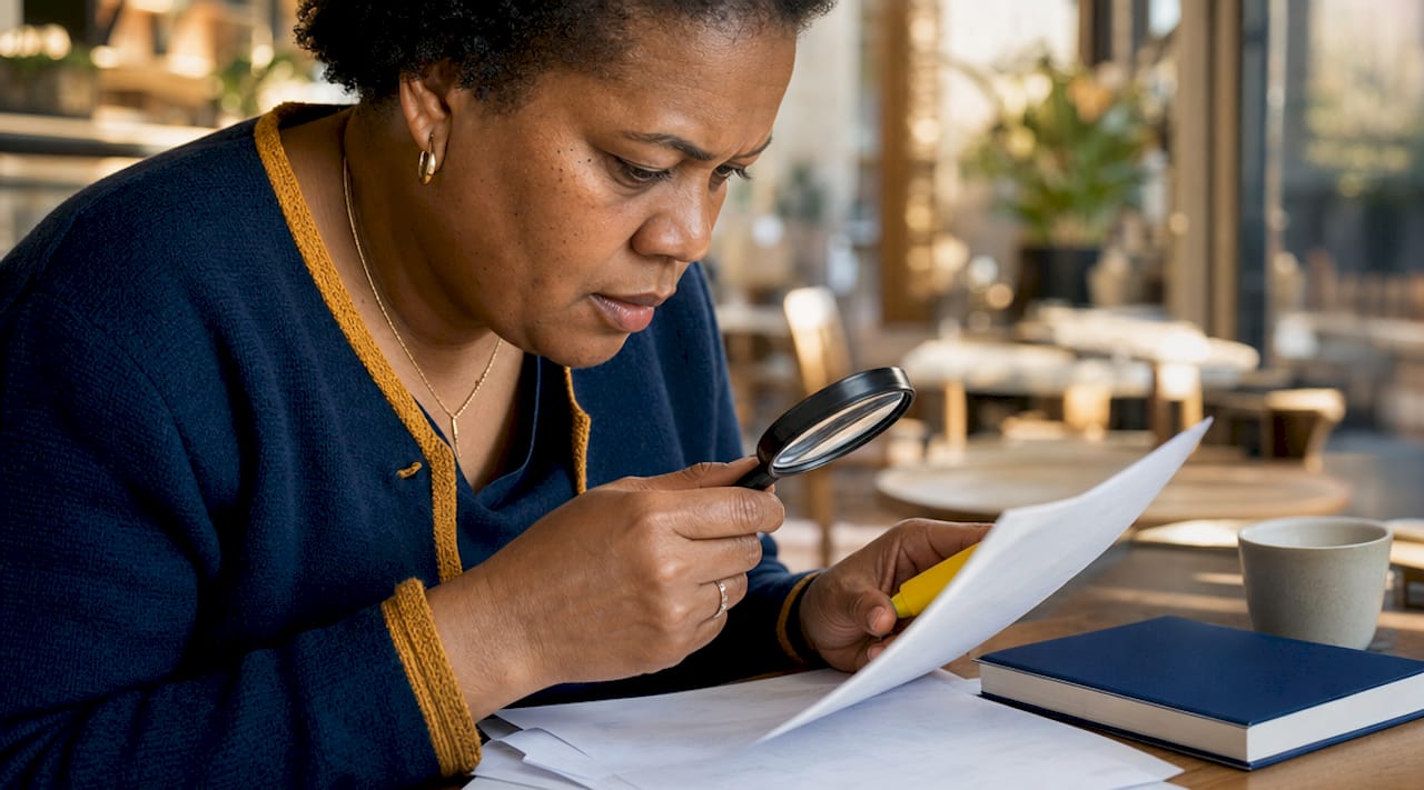 Woman reviewing car finance contract at home