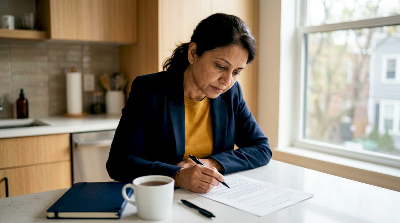 Person reviewing settlement breakdown documents