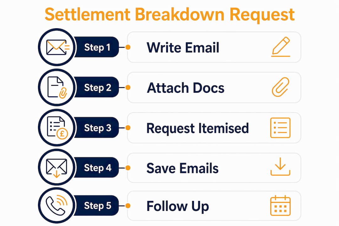 Infographic showing settlement breakdown request steps