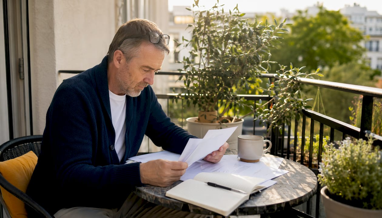 UK driver reviewing car loan documents at kitchen table