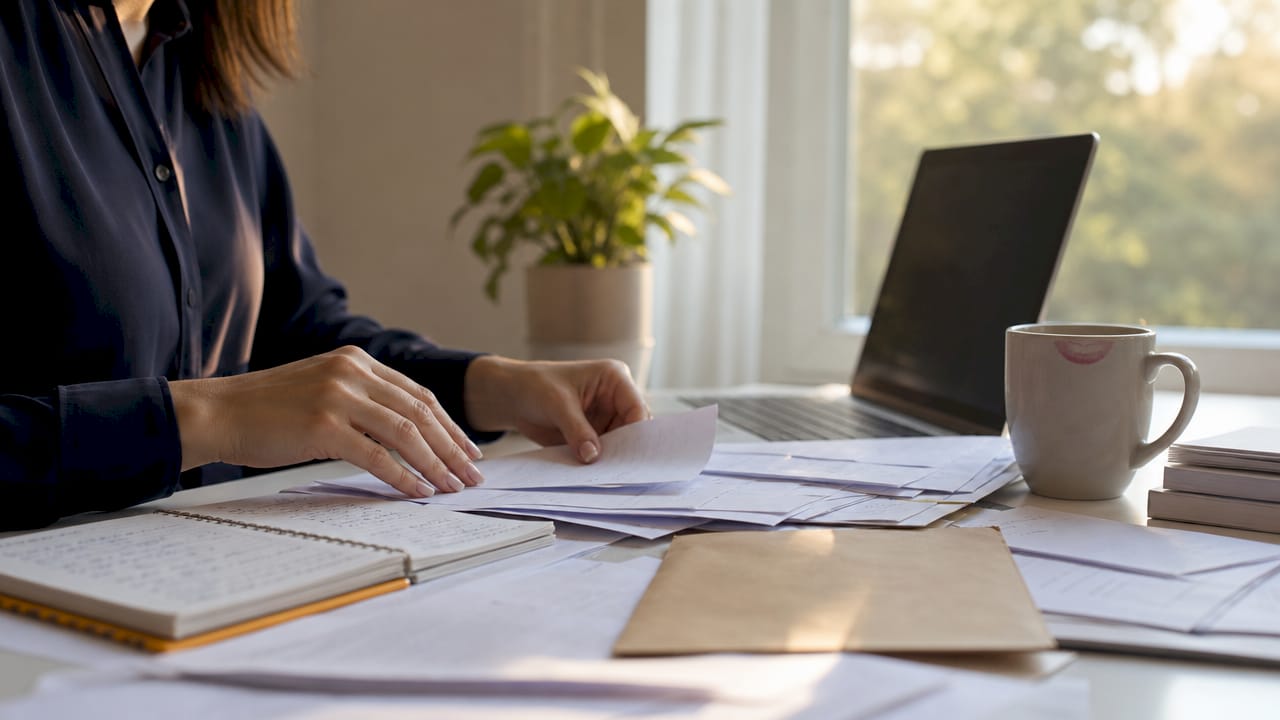 Hands organizing finance claim documents