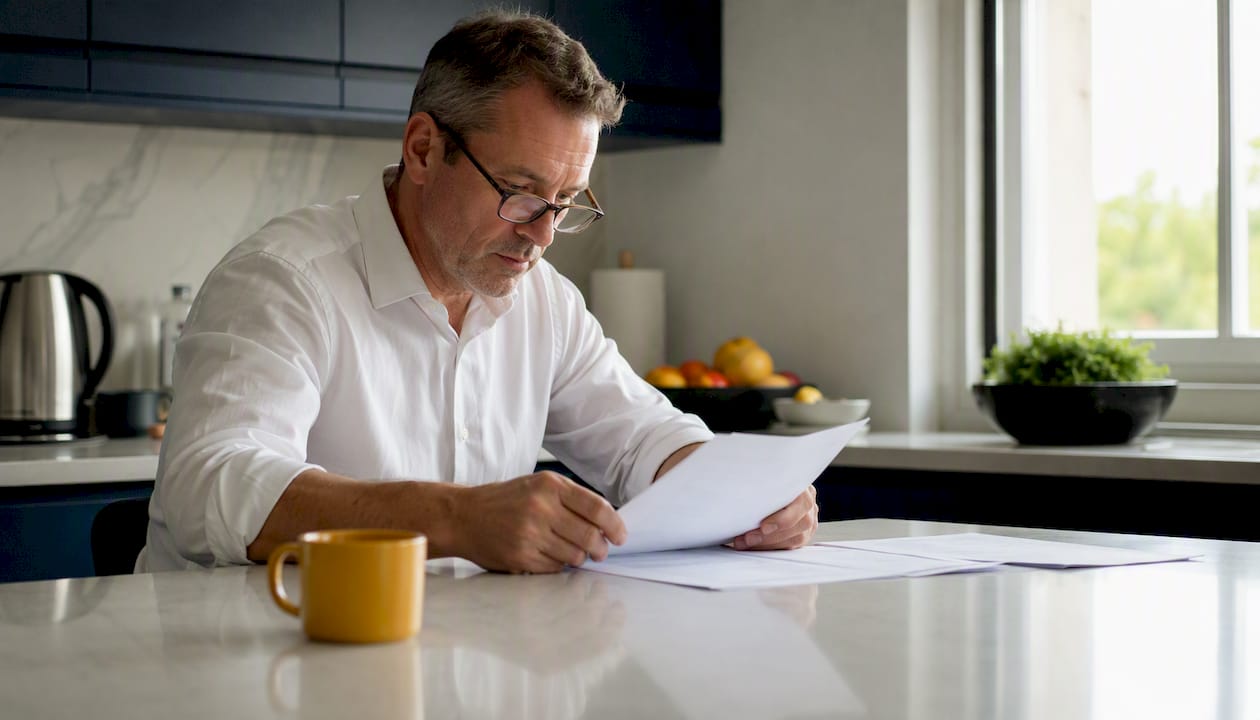 Man reviewing car finance documents at desk