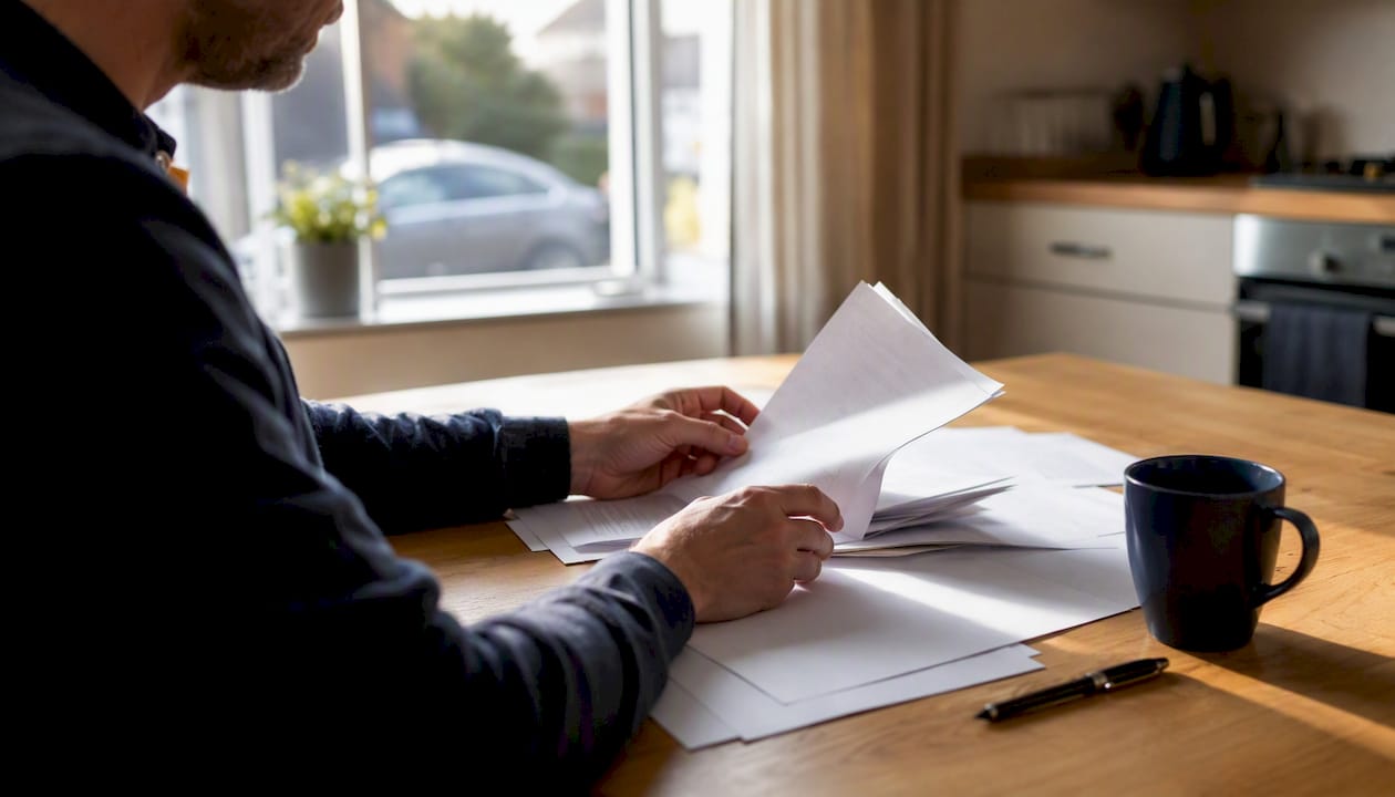Hands on car finance contract with UK street background