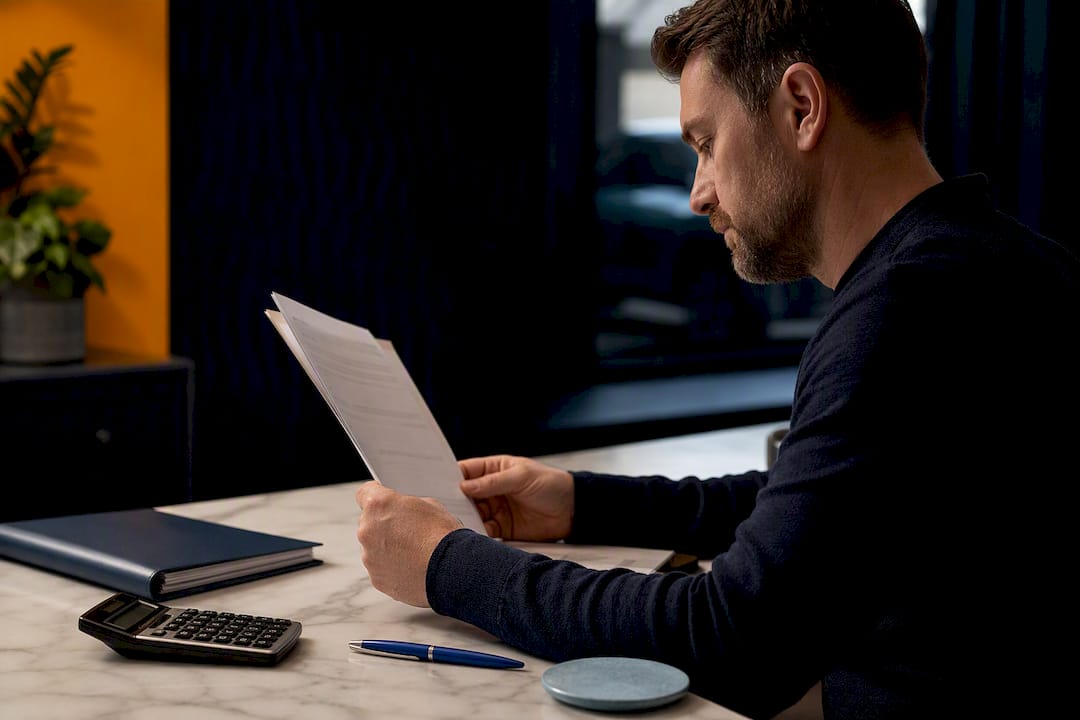 Driver reviewing a car finance agreement
