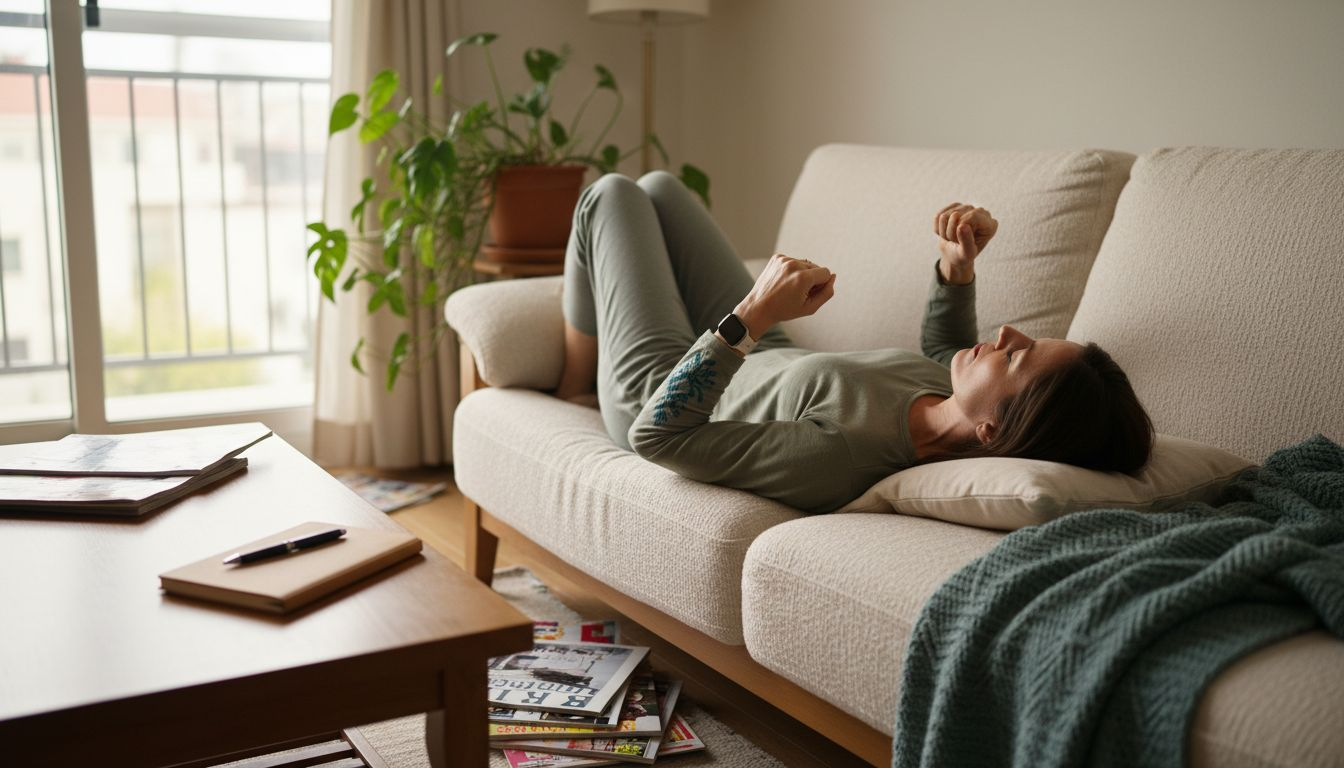 Woman practicing muscle relaxation at home