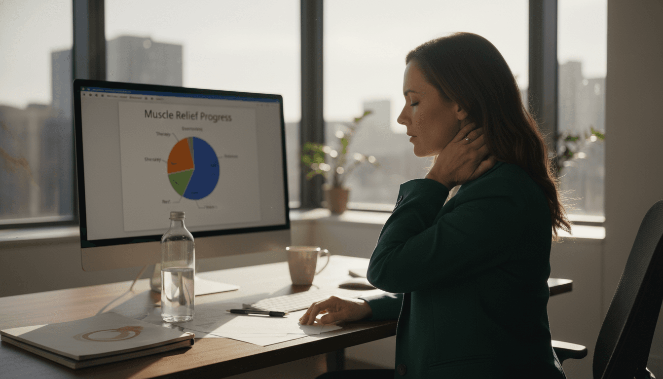 Woman massages neck for muscle relief