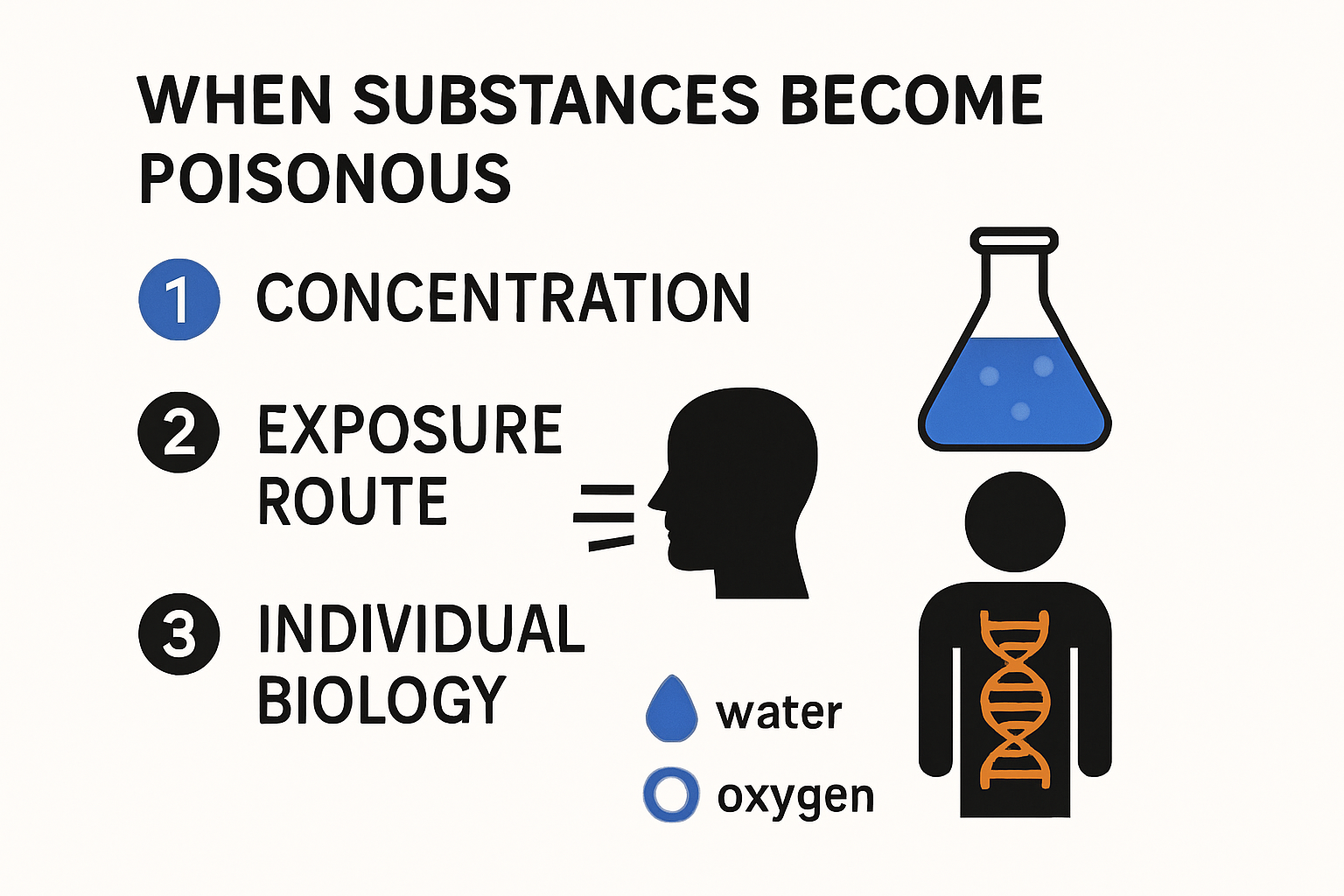 Infographic showing toxicity principles with substance examples