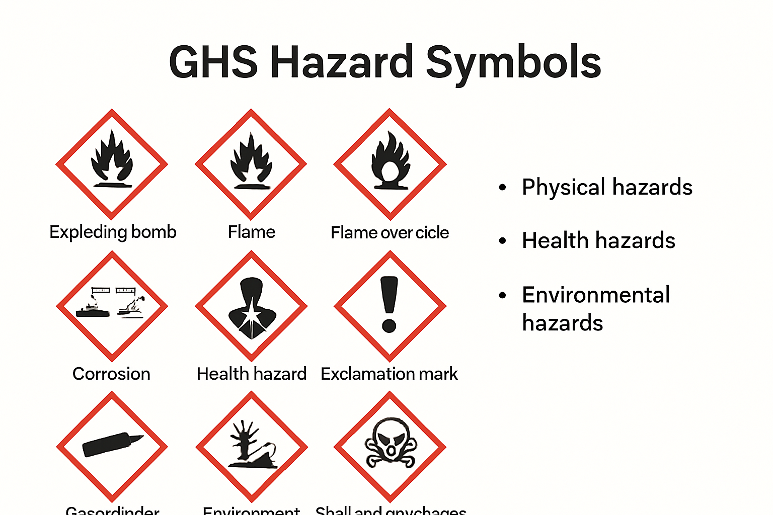 Infographic showing GHS hazard symbols and meanings