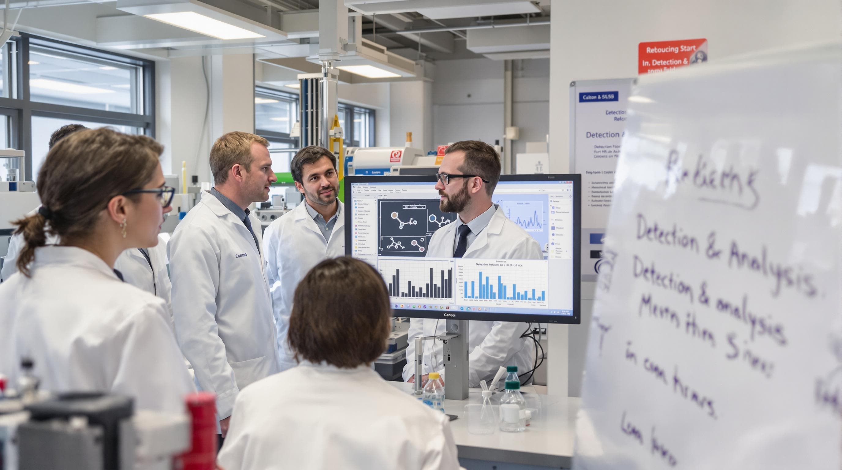 Scientists in lab analyze molecular data for poison detection and analysis.