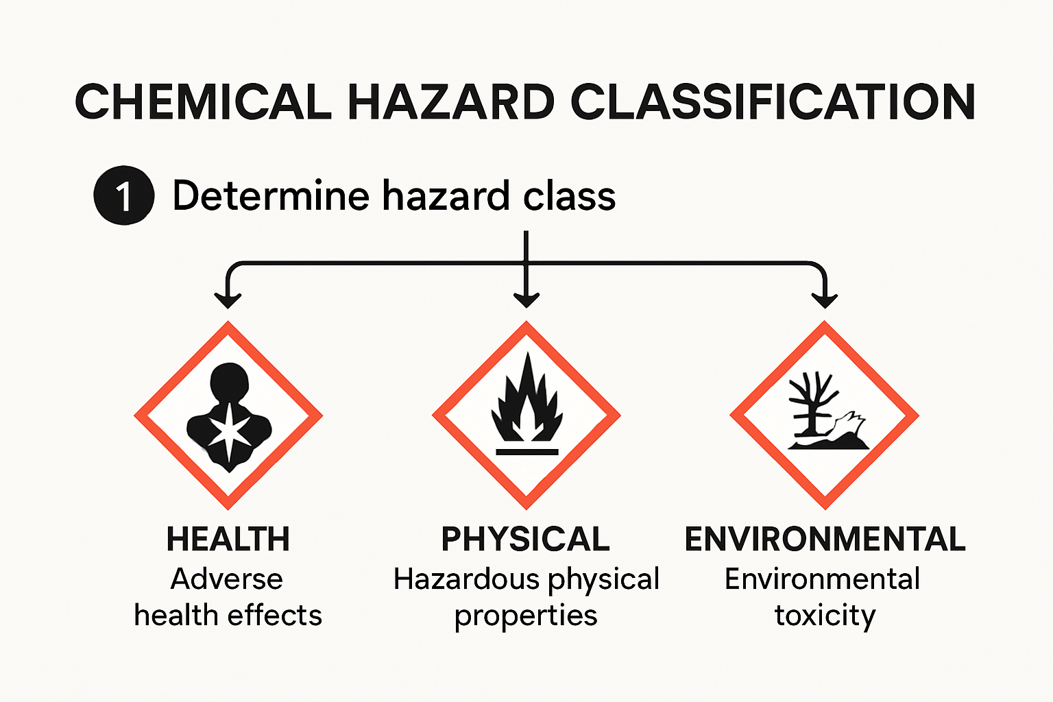 Infographic showing chemical hazard classification categories and icons