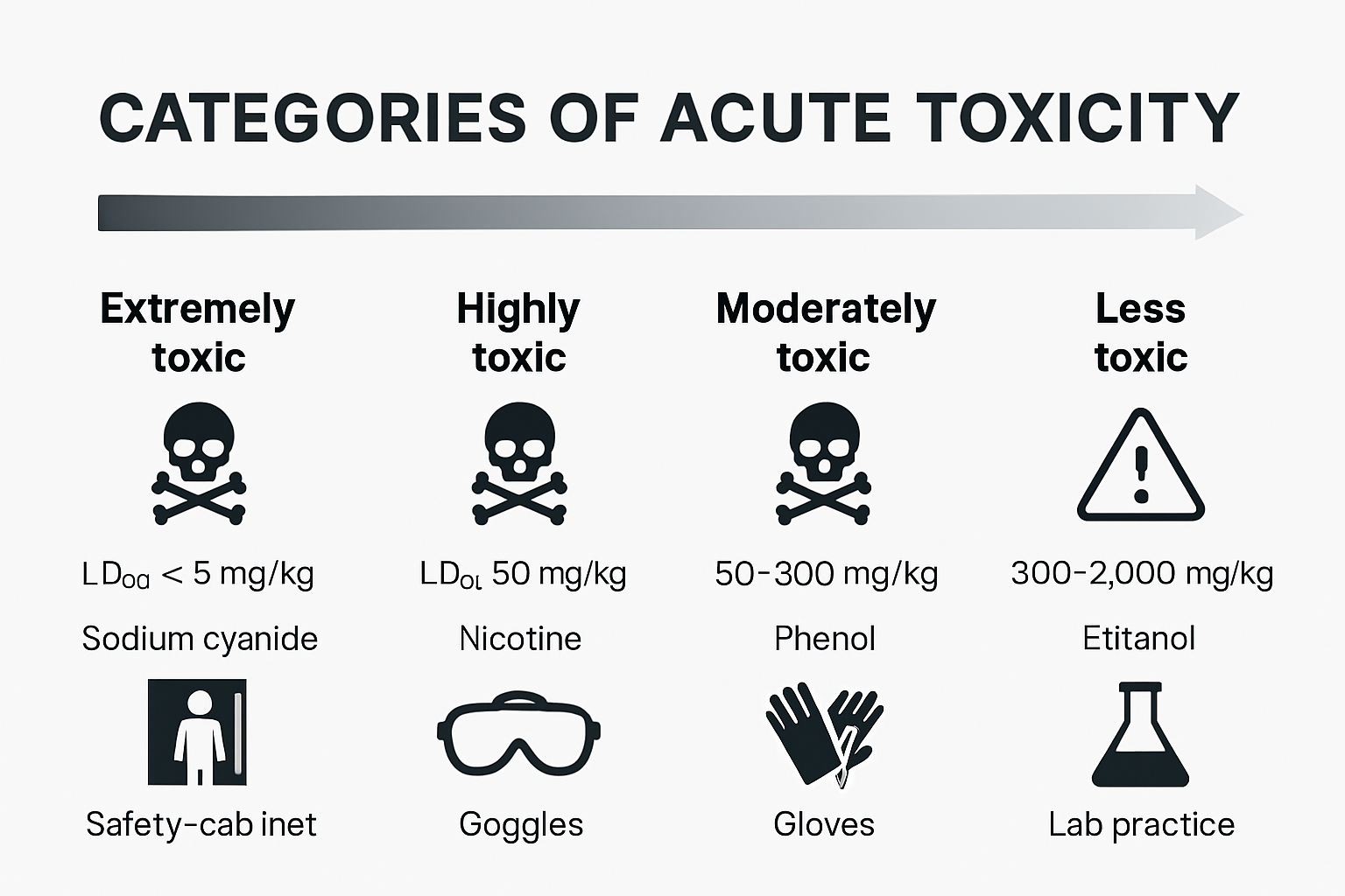 Infographic showing four acute toxicity categories and safety measures