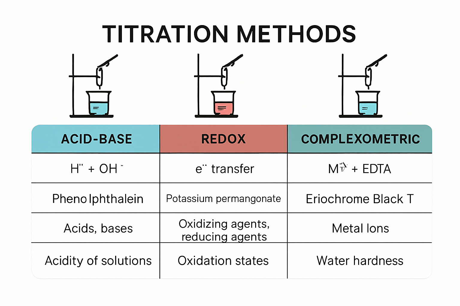 Infographic comparing types of chemical titration methods