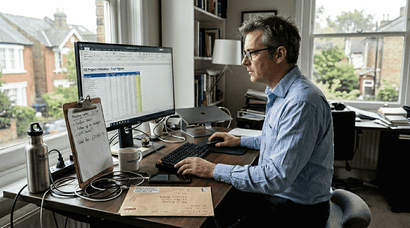 Shopify store owner managing SEO tasks at desk