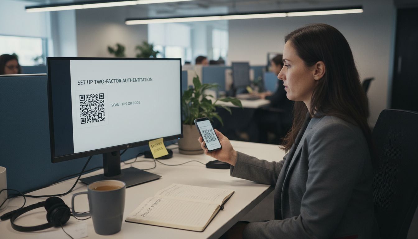 Office manager setting up two-factor authentication