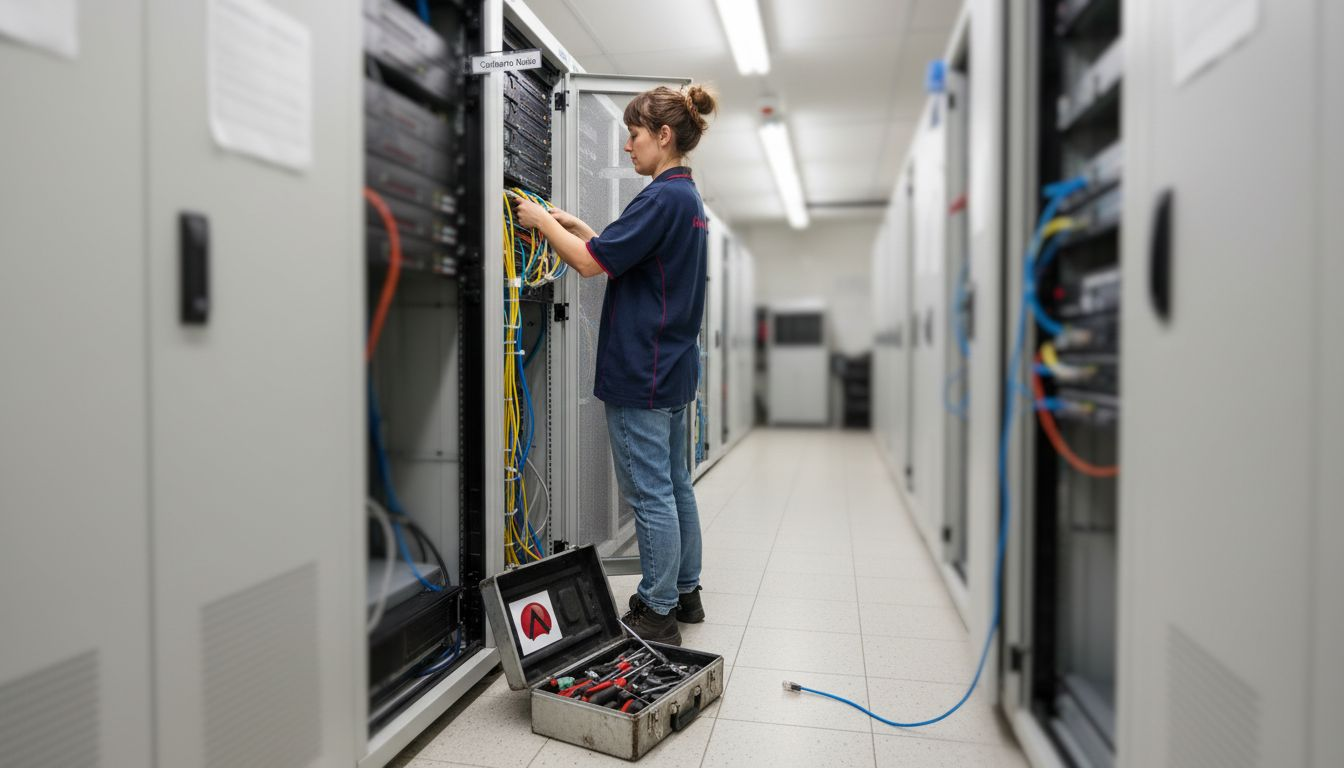 Technician working on Canberra server rack