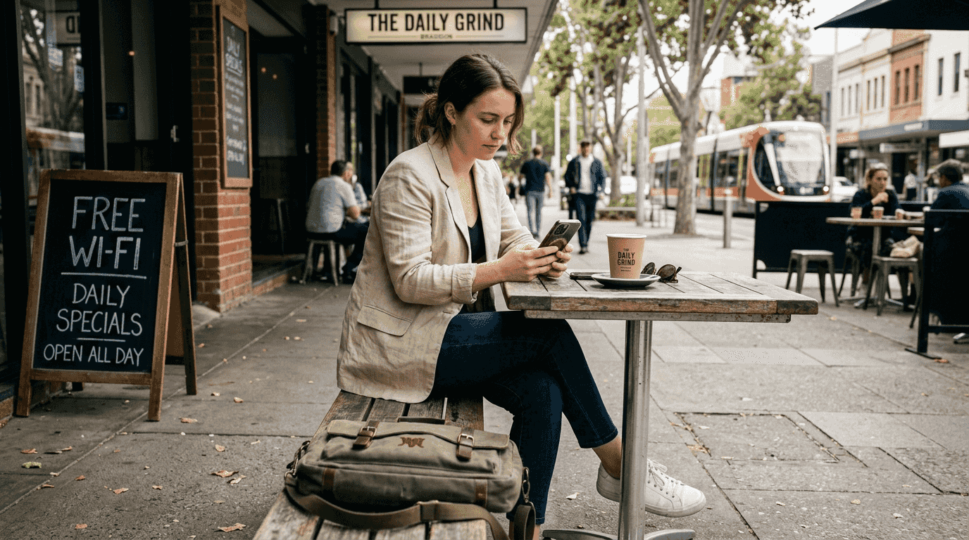 SMB owner testing mobile website outdoors